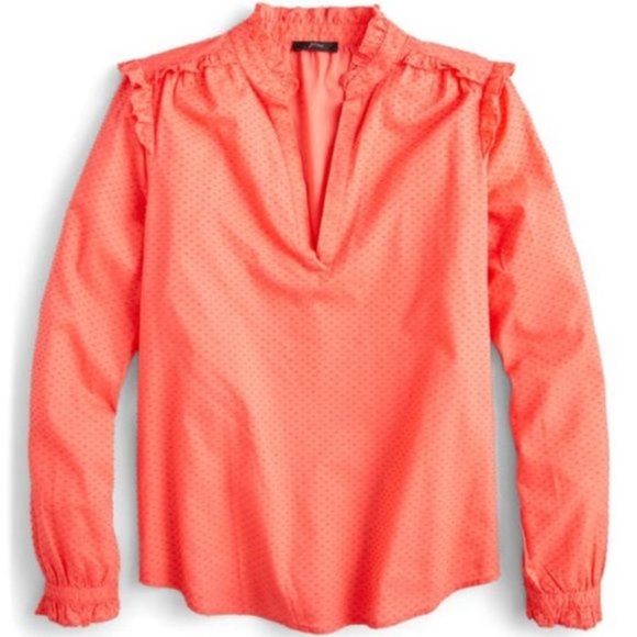 J. Crew Tops - J. Crew Silk Clip Dot Women’s Coral Blouse Flutter Shoulder Pullover Top XXS NWT